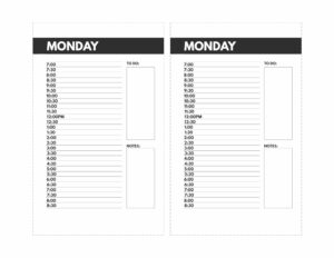 Two mini size Monday schedule planner pages