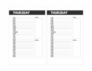 Two mini size Thursday schedule planner pages