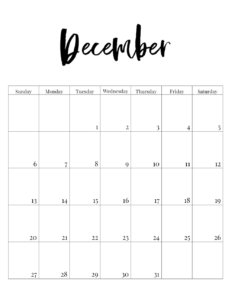 December 2020 vertical minimalist calendar