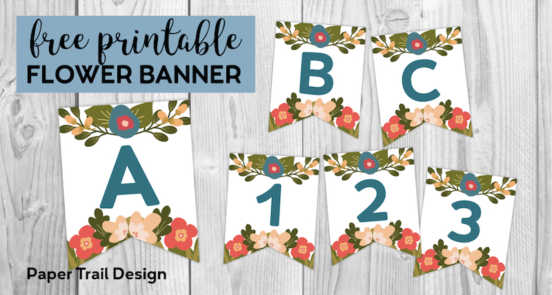 A,B,C,1,2,3, Flower alphabet banner flags with text overlay- free printable flower banner