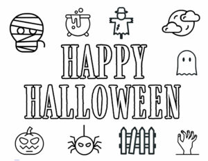 Happy Halloween coloring page with fun Halloween images