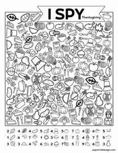 I spy game with line icons scattered throughout the page and a key to help you know which images to find. 