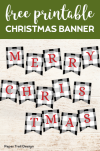 Plaid Merry Christmas banner with red letters with text overlay- free printable Christmas banner