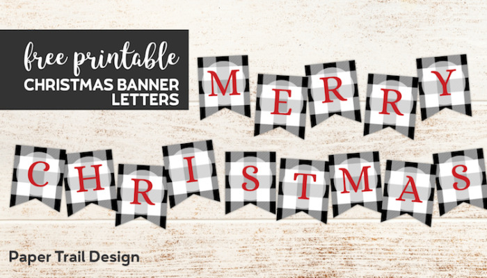 Plaid Merry Christmas banner with red letters with text overlay- free printable Christmas banner letters