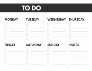 8.5x11 or big happy planner size free printable weekly to do list from Monday to Sunday with notes