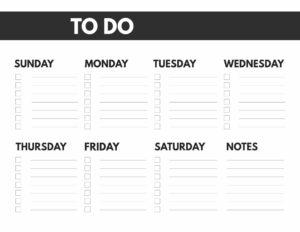 8.5x11 or big happy planner size free printable weekly to do list from Sunday to Saturday with notes