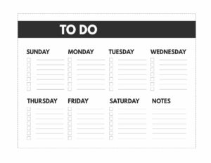 Classic happy planner size free printable weekly to do list from Sunday to Saturday with notes