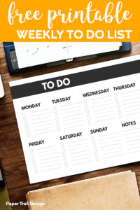 To Do list for each day of the week from Monday to Saturday and notes with text overlay- free printable weekly to do list