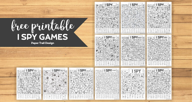 12 I spy activity game printables on wood background with text overlay- free printable I Spy Games