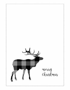 5x7 black and white Christmas card with reindeer silhouettes and merry Christmas. 