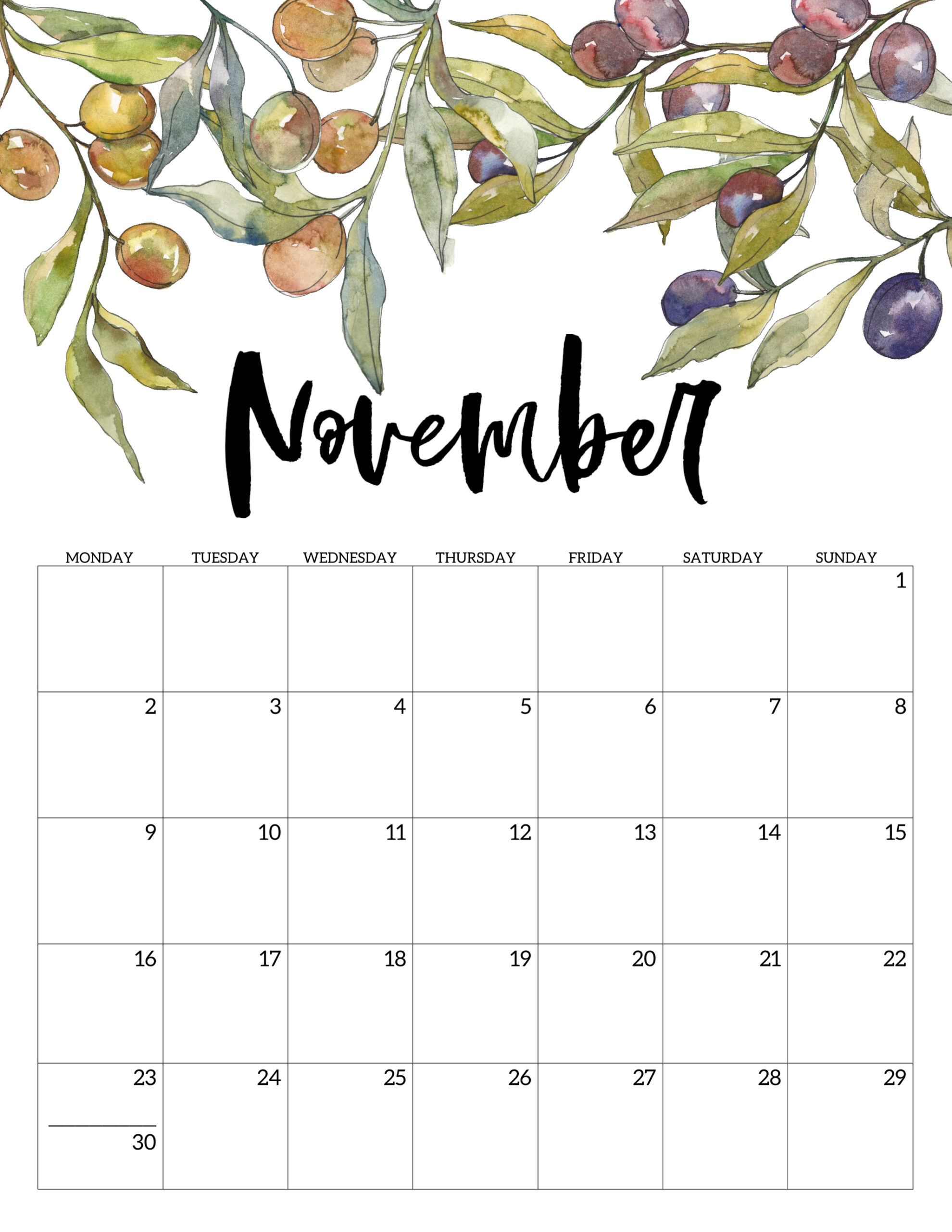 Free Printable 2020 Monday Start Calendar Floral Paper Trail Design