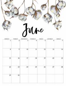 June 2020 Monday start floral page printable