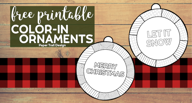 Merry Christmas and Let it Snow ornament to color in with text overlay- free printable color-in ornaments