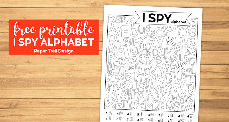 Free printable I spy alphabet game with abc letters to find on a wood background with text overlay- free printable I spy alphabet