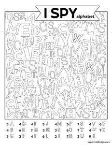 Free printable I spy alphabet game with abc letters to find