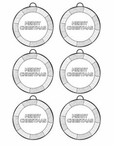 Six Merry Christmas ornaments to color in. 