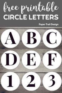Circle banner letters A, B, C, D, E, F, and numbers 1, 2, 3, with text overlay- free printable circle letters