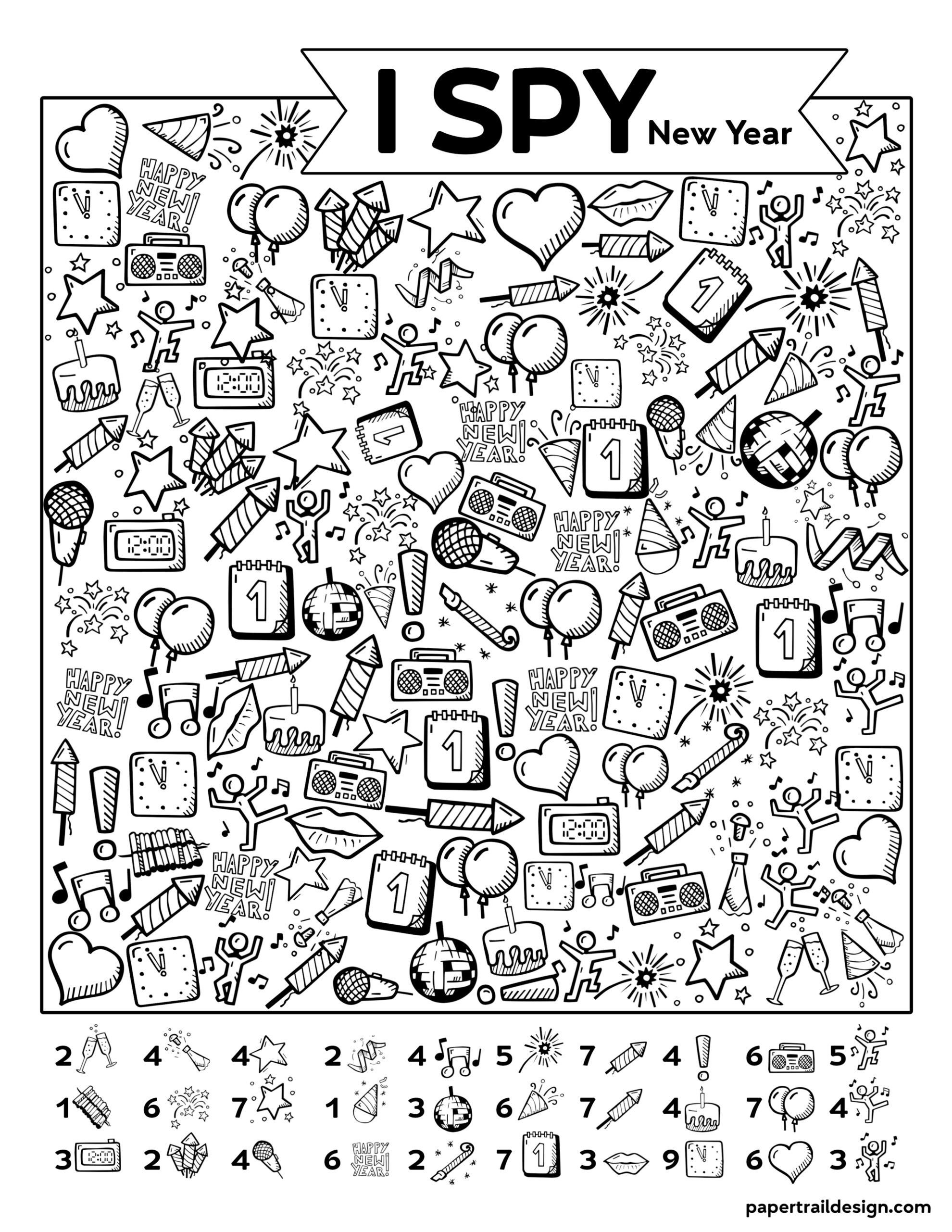 Free Printable New Year I Spy Activity Paper Trail Design