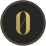 Black circle banner with gold number 0