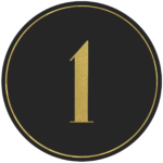 Black circle banner with gold number 1