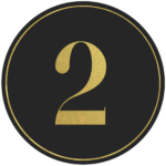 Black circle banner with gold number 2