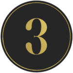 Black circle banner with gold number 3