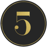 Black circle banner with gold number 5