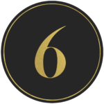 Black circle banner with gold number 6