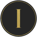 Black circle banner with gold letter I