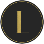 Black circle banner with gold letter L