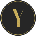 Black circle banner with gold letter Y