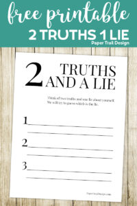 Two truths and a lie printable page with text overlay- free printable 2 Truths 1 Lie