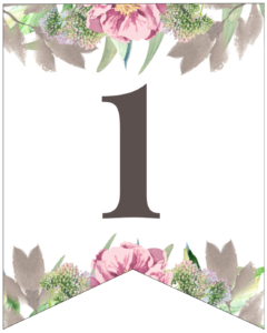 Number 1 free printable floral banner flag.