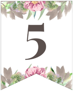 Number 5 free printable floral banner flag.