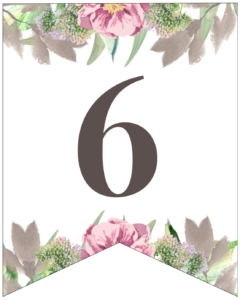 Number 6 free printable floral banner flag.