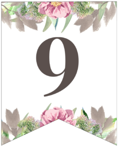 Number 9 free printable floral banner flag.