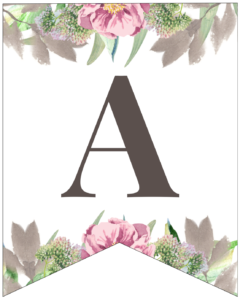 Letter A free printable floral banner flag. 