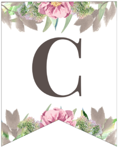 Letter C free printable floral banner flag. 