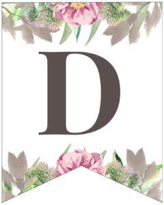 Letter D free printable floral banner flag. 