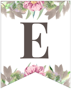 Letter E free printable floral banner flag. 