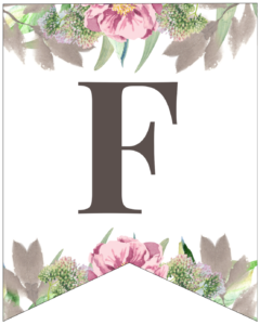 Letter F free printable floral banner flag. 