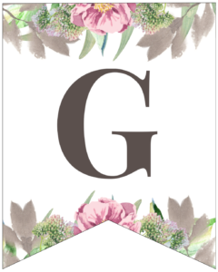 Letter G free printable floral banner flag. 