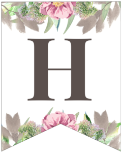 Letter H free printable floral banner flag. 