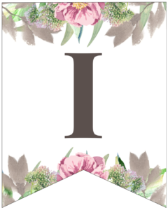 Letter I free printable floral banner flag. 