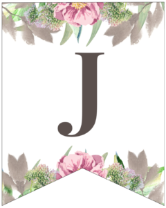 Letter J free printable floral banner flag. 