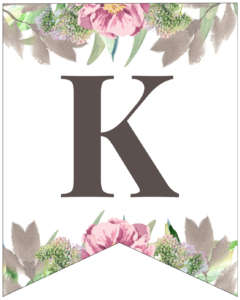 Letter K free printable floral banner flag. 