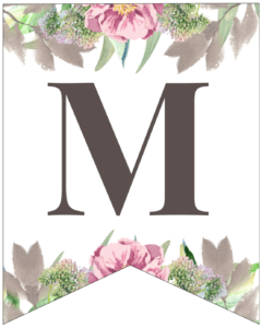 Letter M free printable floral banner flag. 