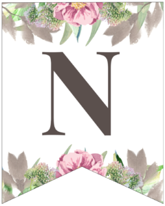 Letter N free printable floral banner flag. 