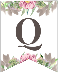 Letter Q free printable floral banner flag. 