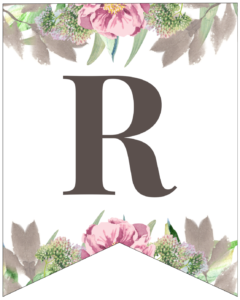 Letter R free printable floral banner flag. 